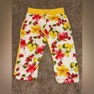 Fruit Print Yellow capris drawstring women’s large vibrant floral lemon print
